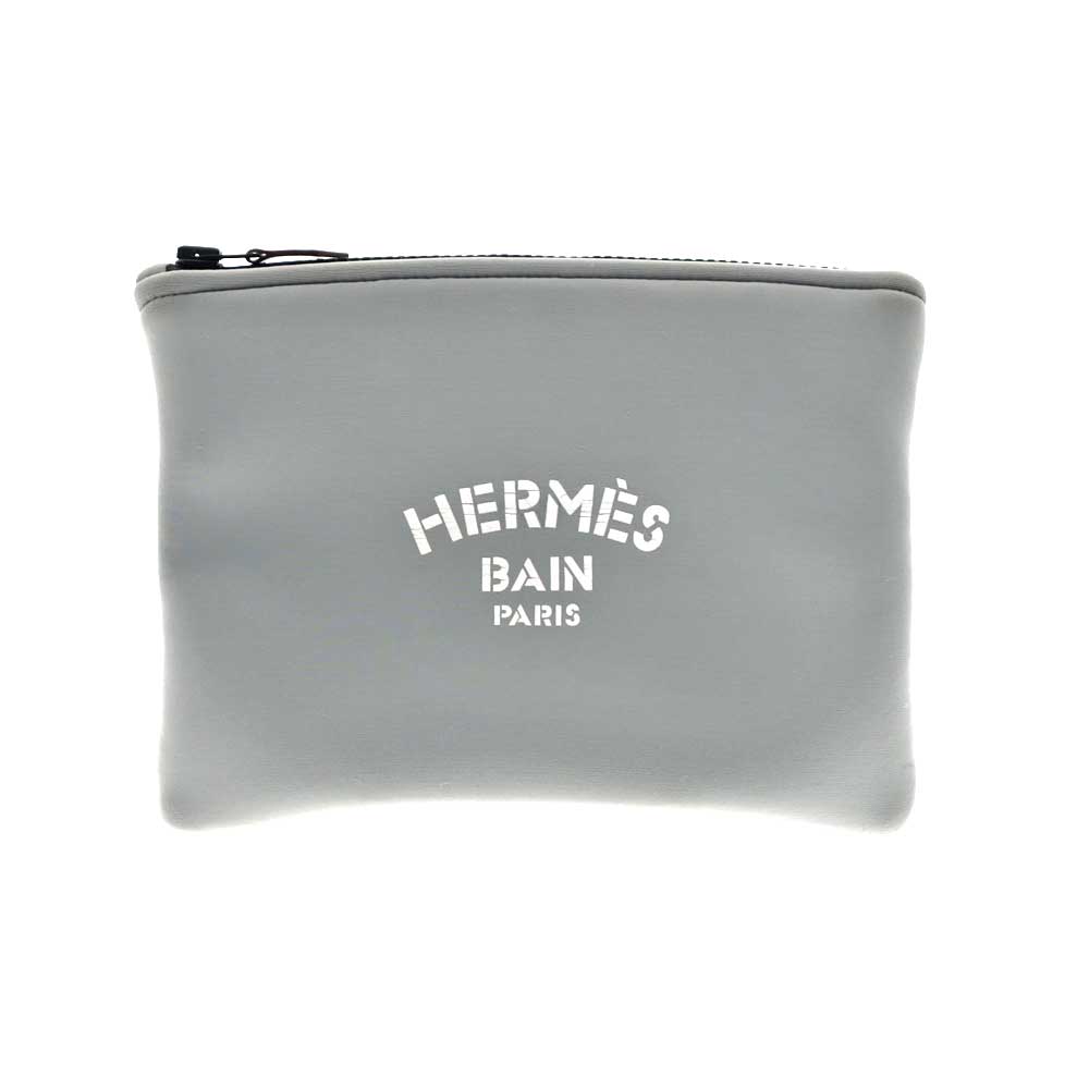 HERMES【エルメス】トゥルースフラットPM 　ポーチ　小物入れ　コンパクト　ホワイト×グレー系　ブラック金具　【中古】USED-B【6】　質屋　かんてい局春日井店　k21-3281