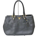 プラダ PRADA レザートート 鞄 黒色 キャンバス レディース キャンバス レディース 【送料無料】【中古】