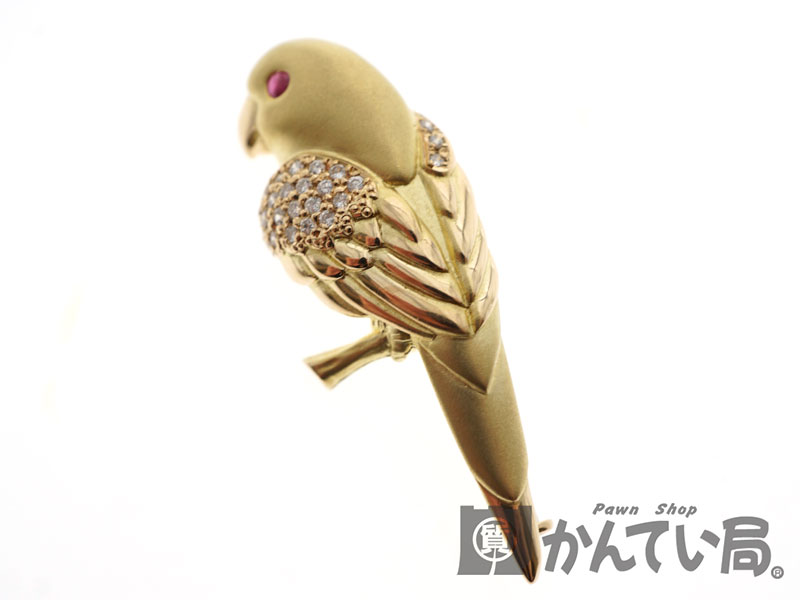 K18　ブローチ　アクセサリー　インコ　鳥　ゴールド　18金　7.0g　【中古】　USED-SA 質屋　かんてい局北名古屋店　n17-4061