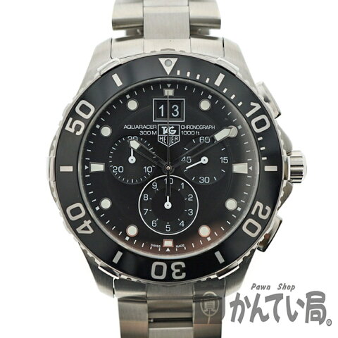 【ポイント10倍】TAG-HEUER【タグホイヤー】CAN1010 アクアレーサー クロノグラフ クォーツ ビッグデイト 300m 黒文字盤 メンズ 未使用品 【中古】【質屋かんてい局北名古屋店】n3100008928800002