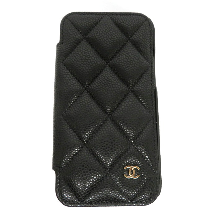 CHANEL【シャネル】 携帯ケース iPhone12 12Pro キャビアスキン カードポケット付 ブラック 黒 レザー マトラッセ レディース 特上品 美品 【中古】 USED-10 質屋 かんてい局細畑店 h2104742