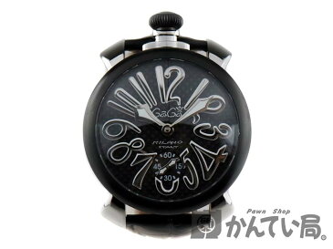 GaGa MILANO【ガガミラノ】 5013.01S マヌアーレ48mm 手巻き式 黒文字盤 裏スケ ステンレス メンズ カジュアル ファッション 腕時計 【中古】 質屋 かんてい局小牧店 c18-2174