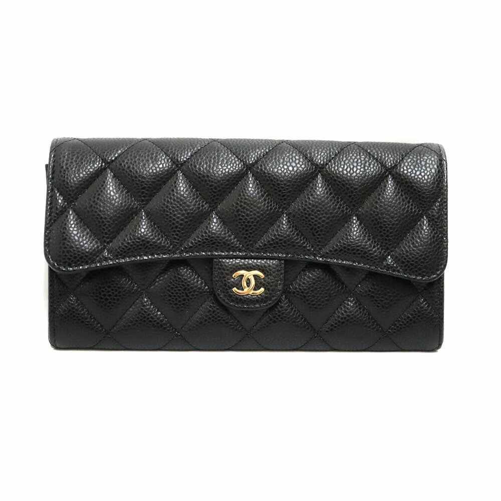 シャネル Chanel AP0241 ロングフラップウォレット ブラック 二つ折り長財布 レディース キャビアスキン 質屋かんてい局小牧店【中古】