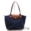 LONGCHAMP【ロンシャン】 ナイロンハンドバッグ　レザー　ナイロン　ネイビー系　ブラウン系　鞄　USED-6【中古】　a3100371928600001 質屋　かんてい局茜部店