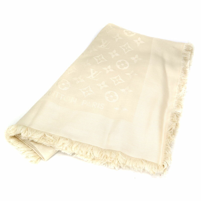 LOUIS VUITTON【ルイ ヴィトン】　M74026　ストール　ショール・モノグラム　シルク60％　ウール40％　約(横)142.0cm×(縦)142.0cm　ブロン　ホワイト系　マフラー　LV　USED-8　【中古】 A22-2385　質屋　かんてい局茜部店のサムネイル