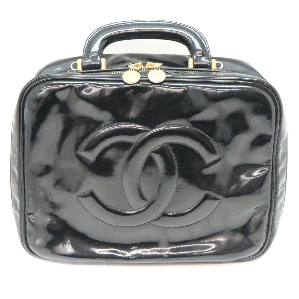 シャネル Chanel エナメルバニティバッグ ゴールド金具 ブラック 鞄 ポーチ【中古】