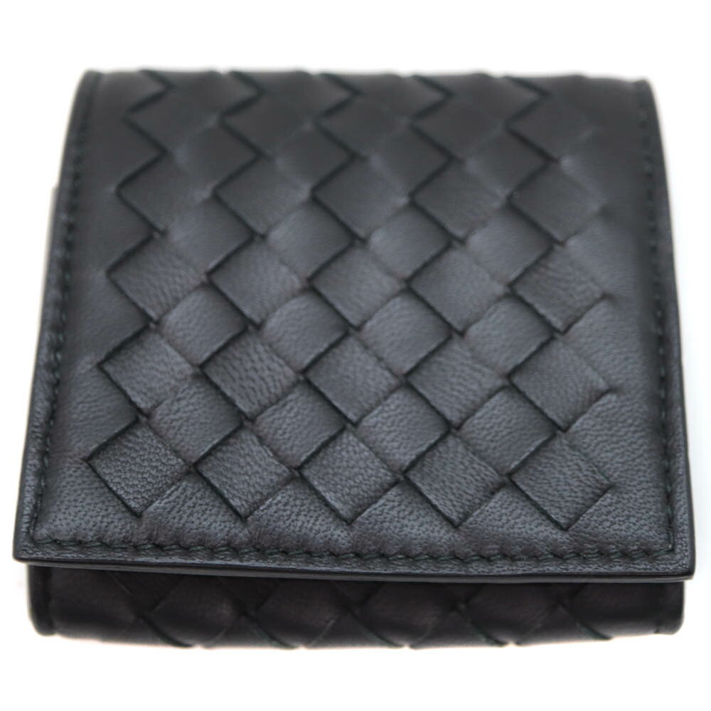ボッテガヴェネタ Bottega Veneta イントレチャート 折り畳みコインパース レザー ブラック【中古】
