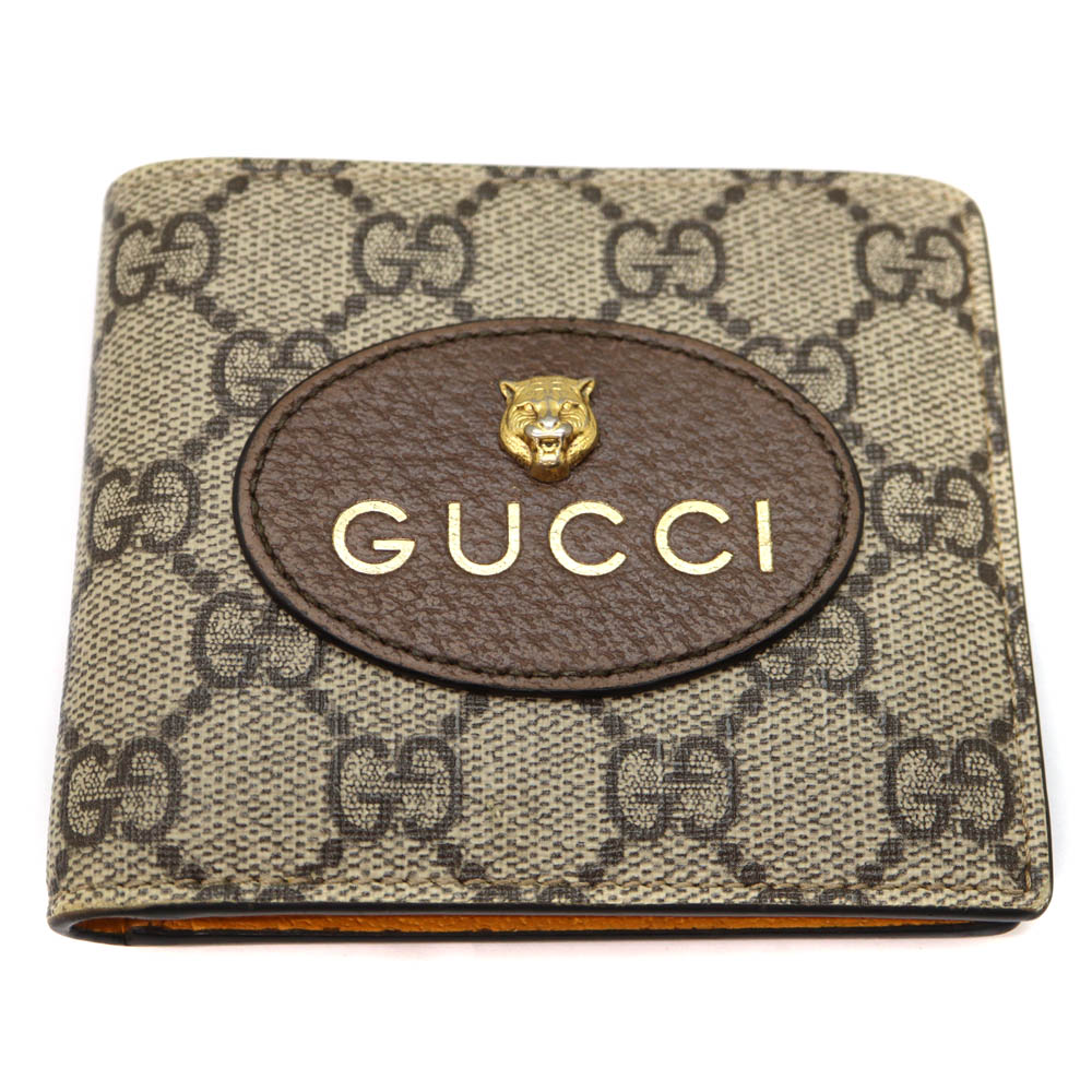 グッチ Gucci 473954 二つ折り札入れ レザー PVC イエロー ベージュ【中古】