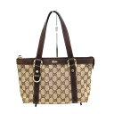 グッチ GUCCI 141471 トートバッグ GGキャンバス レザー ベージュ ブラウン【中古】