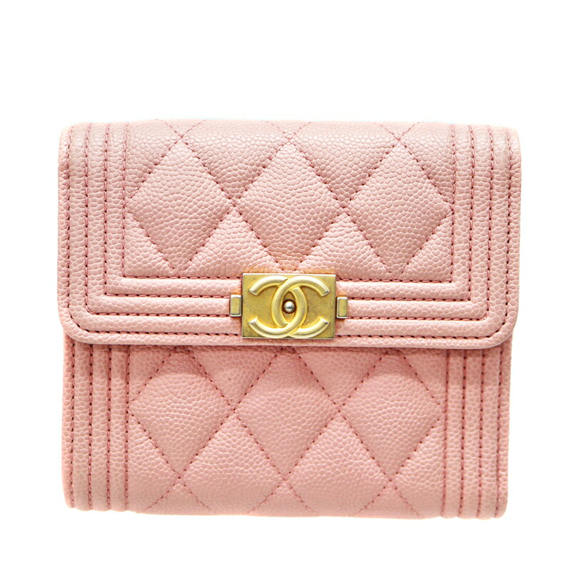 シャネル Chanel A80734 3つ折り財布 ボーシャネル ピンク ゴールド金具 財布【中古】