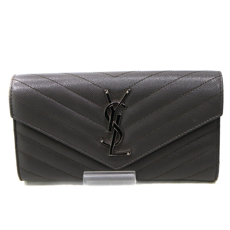 サンローラン Saint Laurent 372264 ファスナー付長財布 レザー グレー【中古】