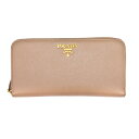 プラダ Prada 1ML506 ラウンドファスナー財布 レザー ベージュ 長財布 ファスナー 財布 送料無料【中古】