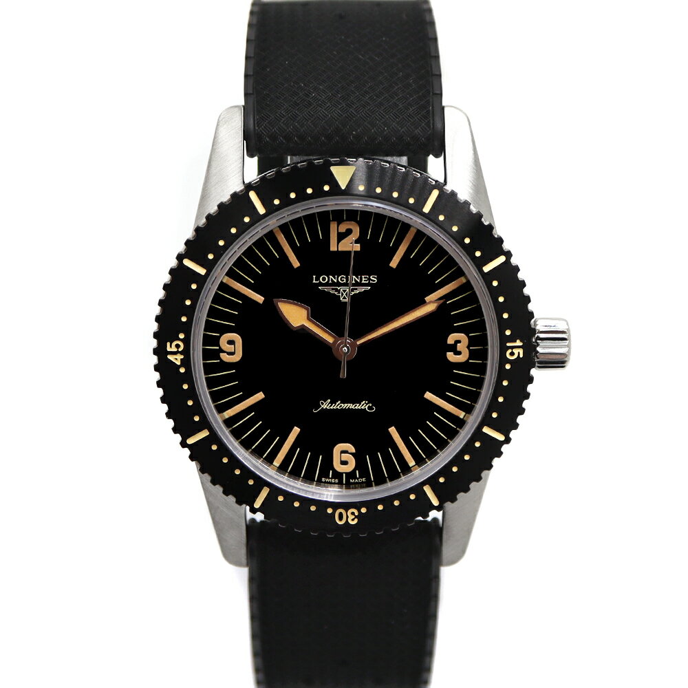 ロンジン Longines L2.822.4.56.2 ヘリテージスキンダイバー メンズ 自動巻き 腕時計 ブラック【中古】