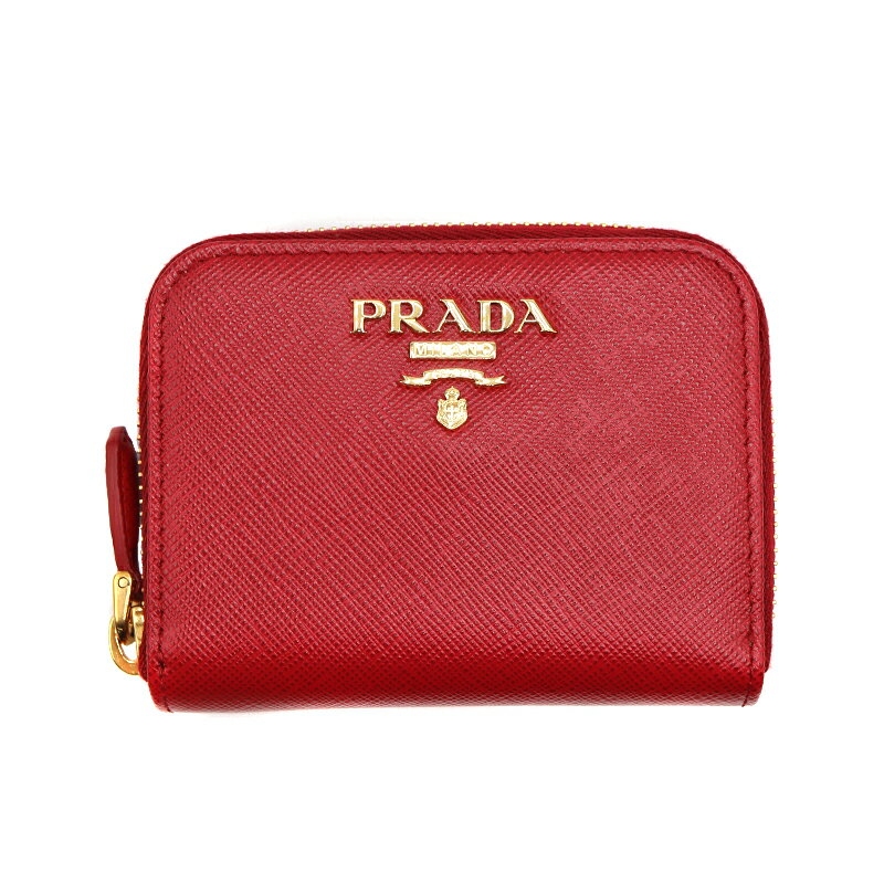 プラダ Prada 1MM268 コンパクトウォレット レザー レッド ゴールド金具 コインケース 小銭入れ 【中古】
