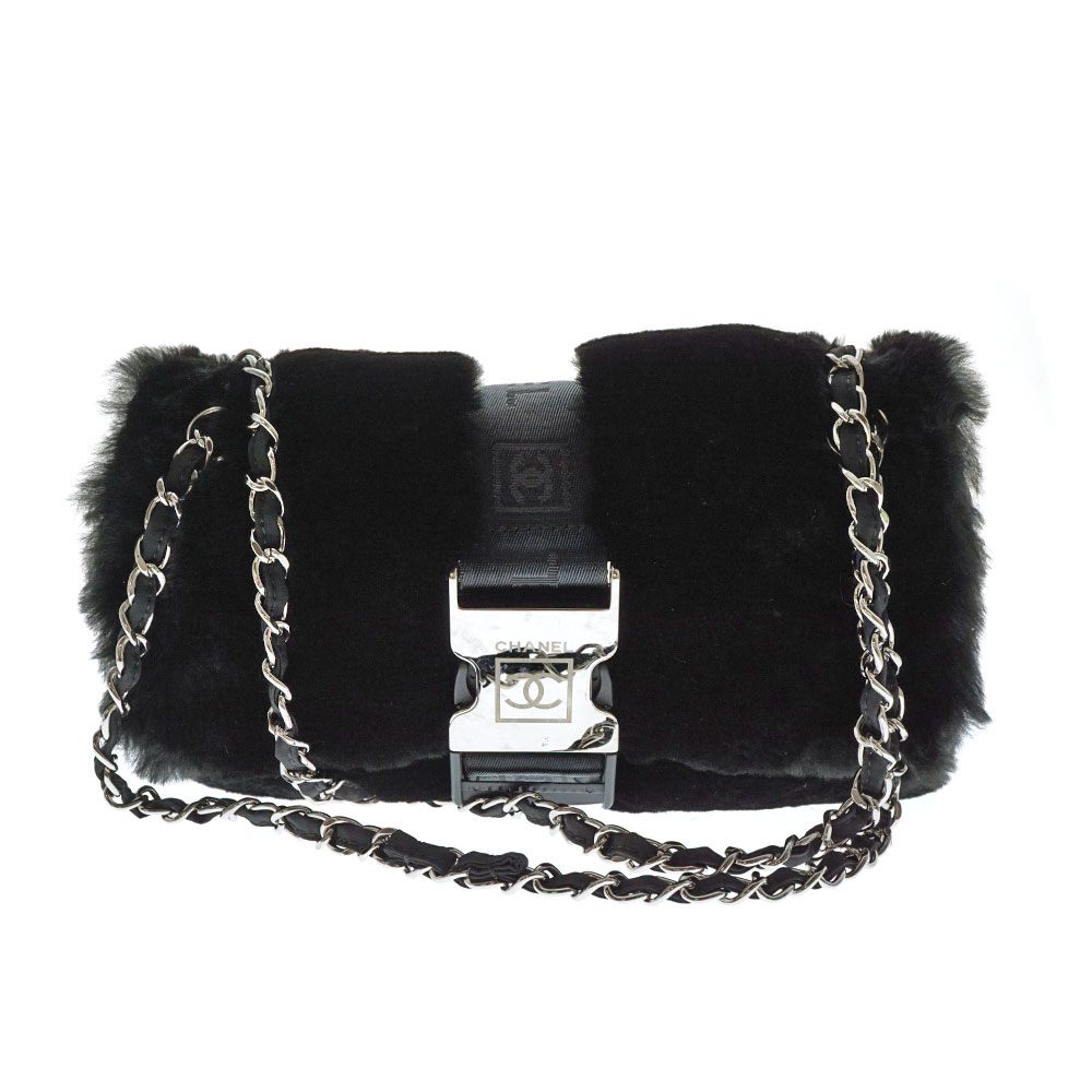 CHANEL 【シャネル】スポーツライン　チェーンショルダーバッグ ファー レザー ブラック シルバー金具　肩掛け かばん　鞄　レディース 【中古】USED-7 質屋かんてい局北名古屋店　n21-5341のサムネイル