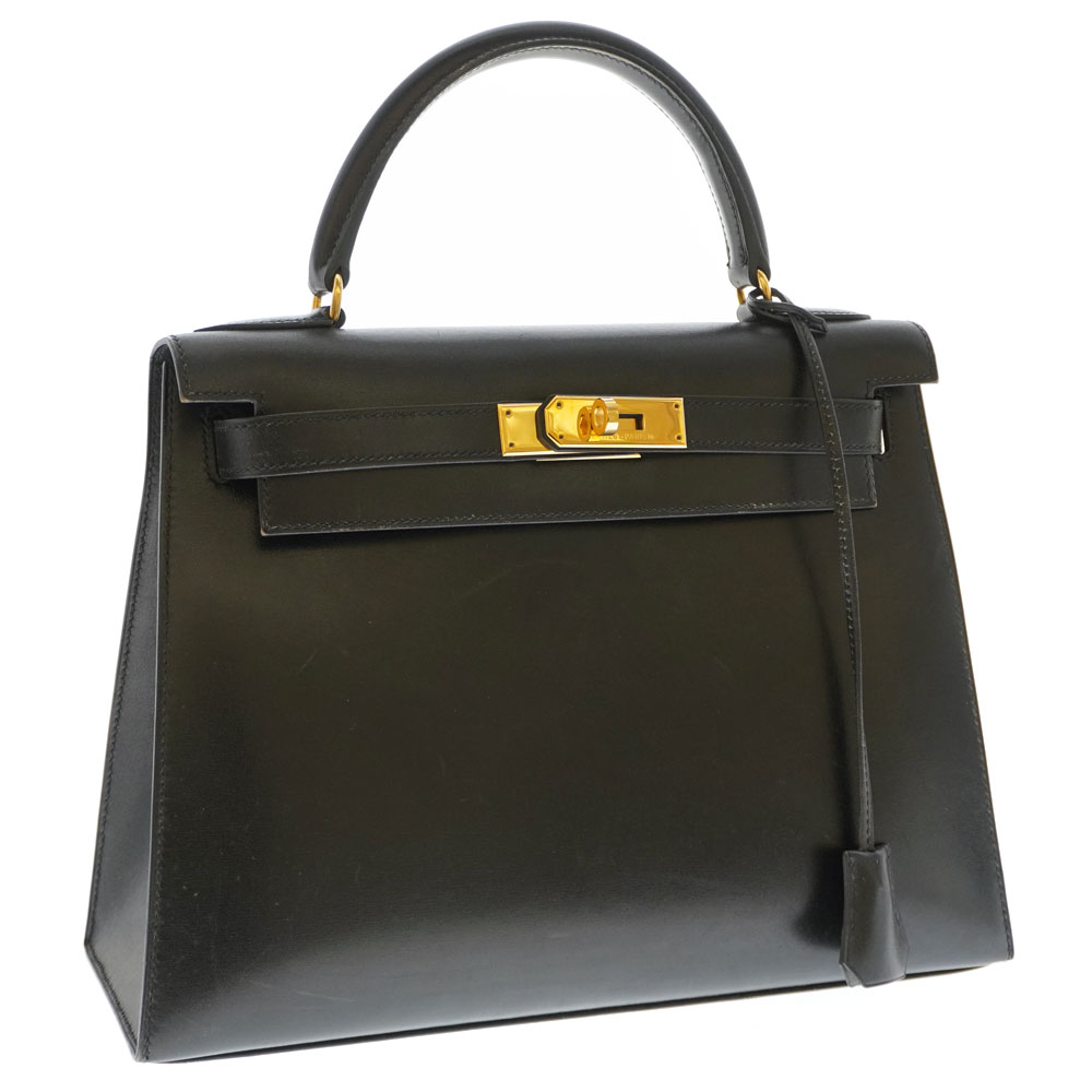 HERMES【エルメス】ケリー28 ハンドバッグ ○A刻印 1971年 外縫い ブラック 黒 ボックスカーフ レザー ゴールド金具 レディース ショルダーストラップ付き 2WAY 鞄 かばん【中古】USED-7 質屋かんてい局北名古屋店 n21-3852のサムネイル