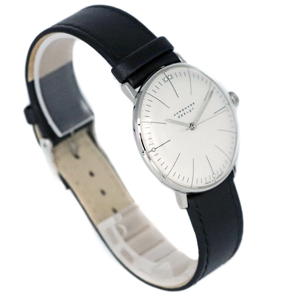 ユンハンス Junghans 27.3700 マックスビル 手巻き シルバー文字盤 50m防水 ステンレススチール レザー フォーマル ボーイズ 【中古】