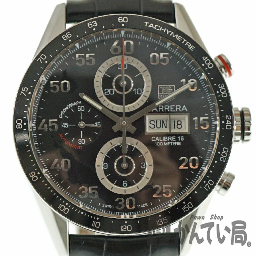 TAG-Heuer【タグホイヤー】CV2A10.FC6235　カレラ キャリバー16 デイデイト　クロノ SS ステンレススチール レザー 自動巻き 100m防水 クロノグラフ 日付表示 シースルーバック ブラック　メンズ 腕時計 【中古】質屋かんてい局春日井店 　k20-4758