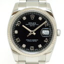 ROLEX【ロレックス】 115234G　オイスターパーペチュアルデイト　オイスターブレス 2015年4月購入 5Pダイヤ 黒文字盤 SS（ステンレス）×K18WG（ホワイトゴールド）ブラック 腕時計 メンズ ファッション 自動巻【中古】USED-9【質屋かんてい局北名古屋店】n22-5531