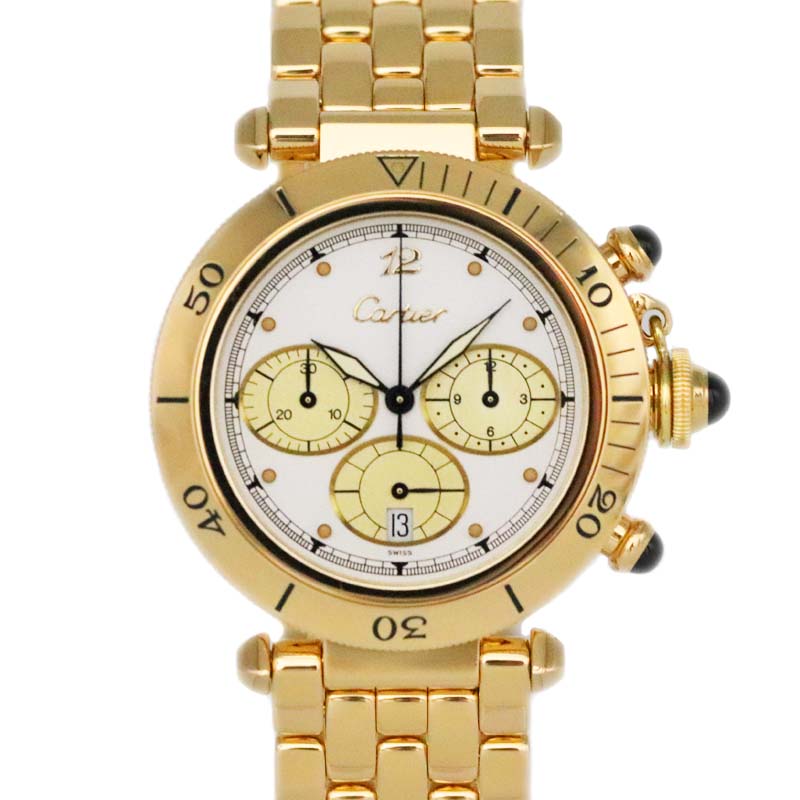 カルティエ Cartier 30009 パシャクロノ38mm ゴールド クオーツ K18 メンズ 腕時計 【中古】