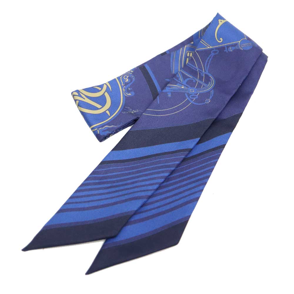 エルメス Hermes ツイリー ネイビー系 シルク100%【中古】