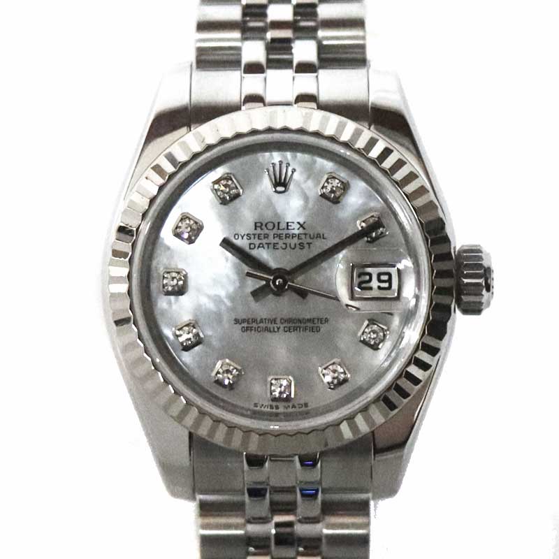 ロレックス Rolex 179174NG デイトジャスト 10Pダイヤモンド シェル文字盤 腕時計【 ...