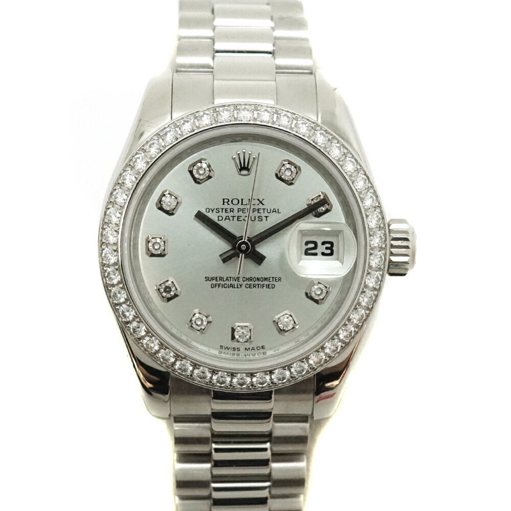 ロレックス Rolex 179136G デイトジャスト アイスブルー ダイヤモンド プラチナ レディース 腕時計【中古】