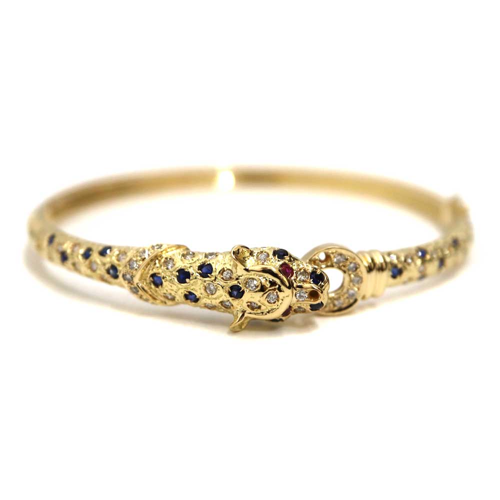 K18YG 18金イエローゴールド サファイア ルビー ダイヤモンド バングル レディース ゴールド 【中古】