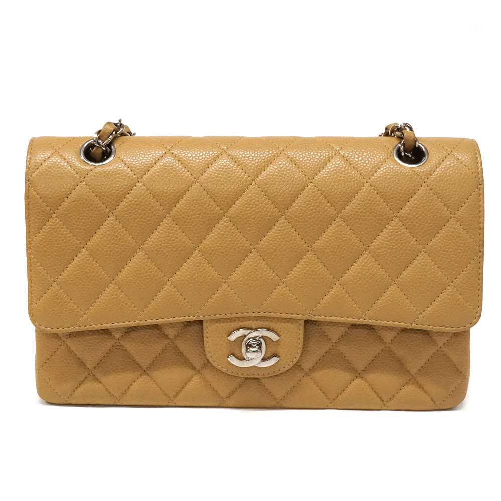 シャネル Chanel A01112 チェーンショルダーバッグ25 マトラッセ キャビアスキン ベージュ【中古】