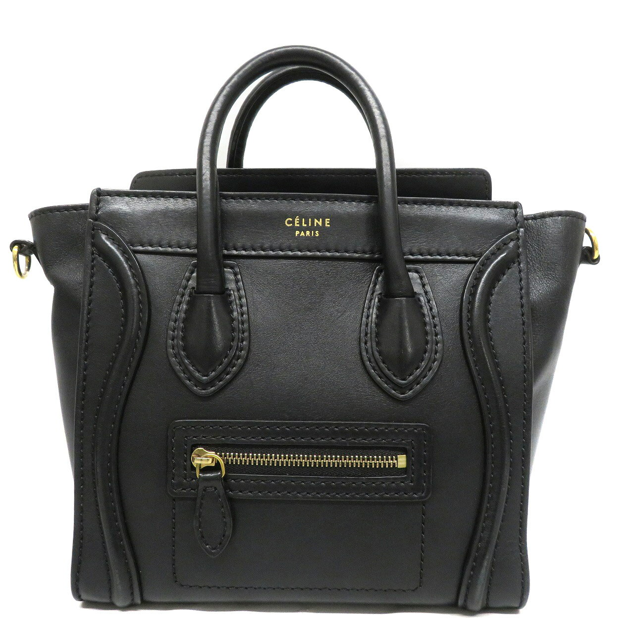 セリーヌ Celine 168243HSC.38NO ラゲージナノショッパー 2WAYバッグ カーフスキン ブラック 【中古】