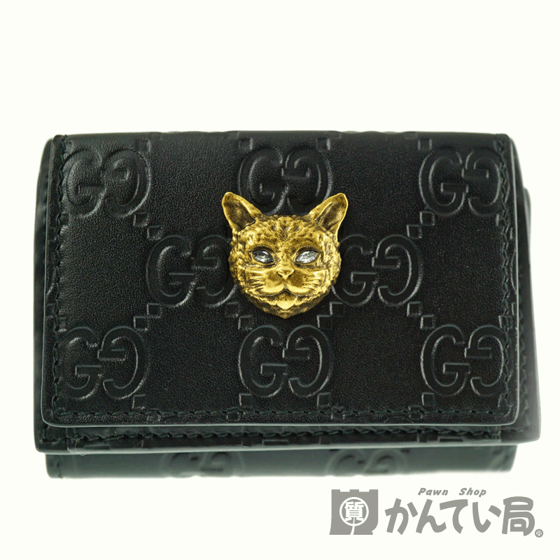 GUCCI【グッチ】548065 0G6FT 1081　三つ折り財布　レザー　ブラック系　ブランド　ファッション　レディース　キャット　小物　コンパクト　ウォレット【中古】USED-S【10】特上品　k2002334　質屋　かんてい局春日井店のサムネイル