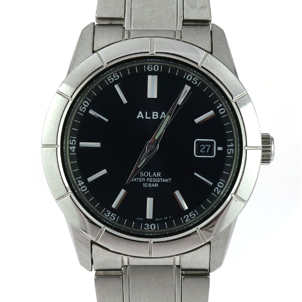 SEIKO【セイコー】ALBA アルバ ソーラー ユニセックス V145-0CF0 アナログ デイト 三針 腕時計 ステンレス 【中古】 USED-6 質屋 かんてい局小牧店 c21-2160