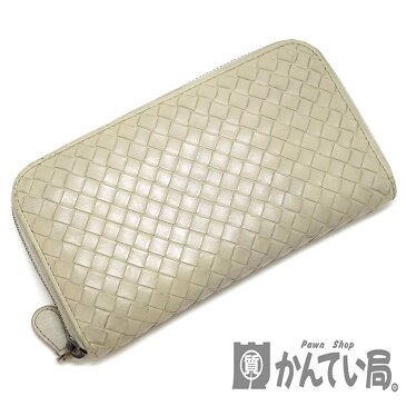 【ポイント10倍】BOTTEGAVENETA【ボッテガヴェネタ】　114076　ラウンドファスナー財布　長財布　ライトベージュ ホワイト系　イントレチャート メンズ　レディース　サイフ　カーフ　牛革　レザー【中古】　USED-5　質屋　かんてい局北名古屋店　n20-1280