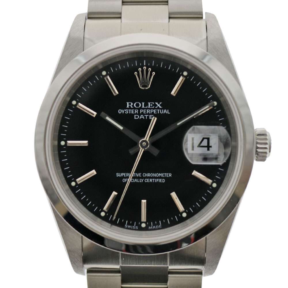 ROLEX 【ロレックス】15200 オイスターパーペチュアルデイト 腕時計 メンズ 自動巻き カレンダー表示 黒 ブラック A番 【中古】USED-9 質屋かんてい局小牧店 c21-2962