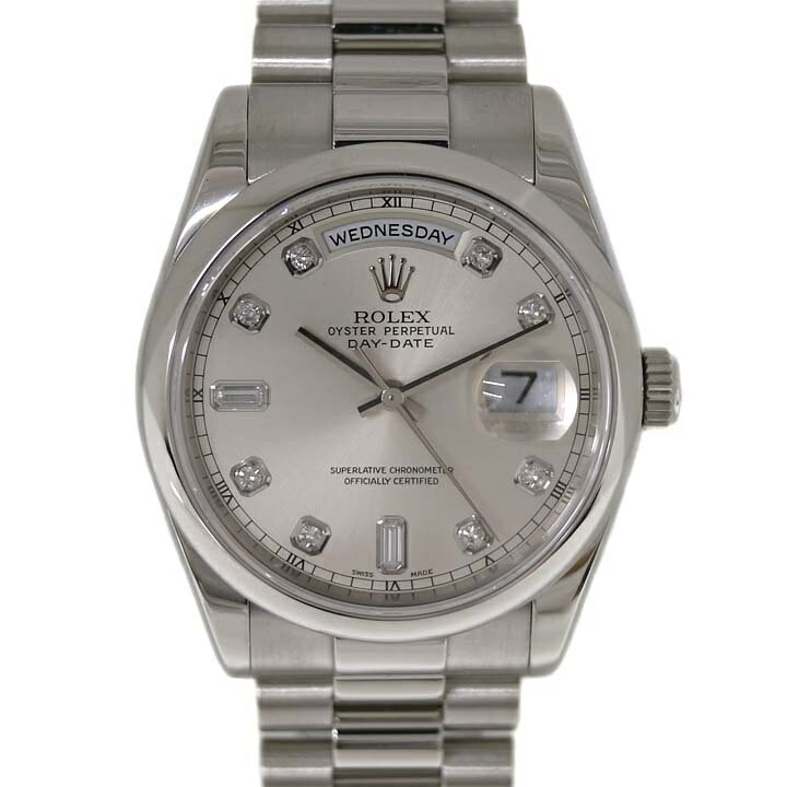 ROLEX 【ロレックス】　118206A　デイデイト　プラチナ　P番　ダイヤ　シルバー　メンズ　腕時計　【中古】　USED-9【SA】　かんてい局茜部店　a21-1508