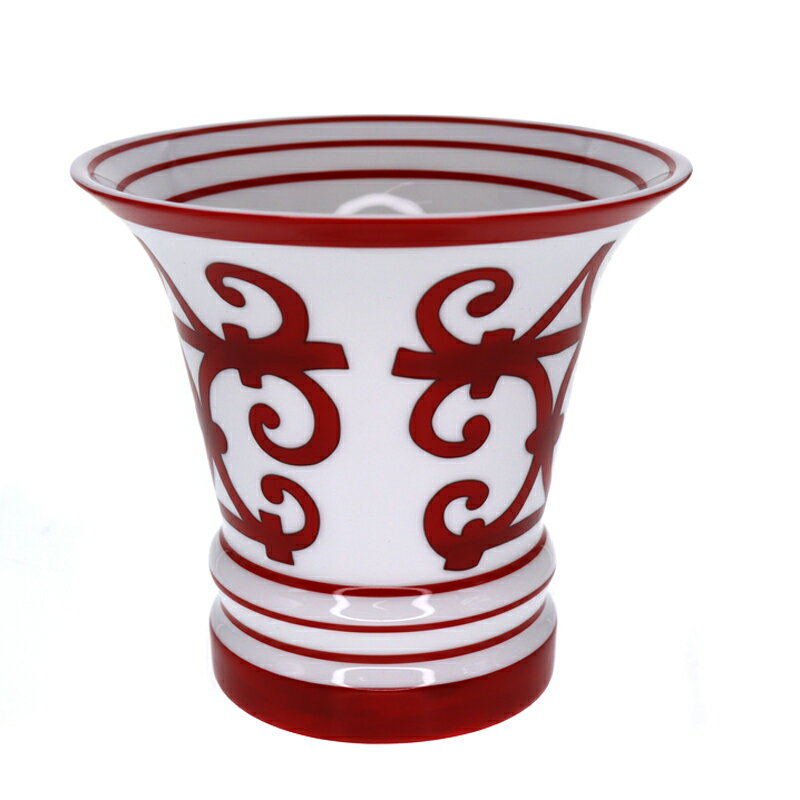 HERMES【エルメス】フラワーポット　花瓶　陶器　ホワイト　レッド　模様　飾り　インテリア　プレゼント【中古】　USED-10　質屋　かんてい局小牧店　c22-770のサムネイル