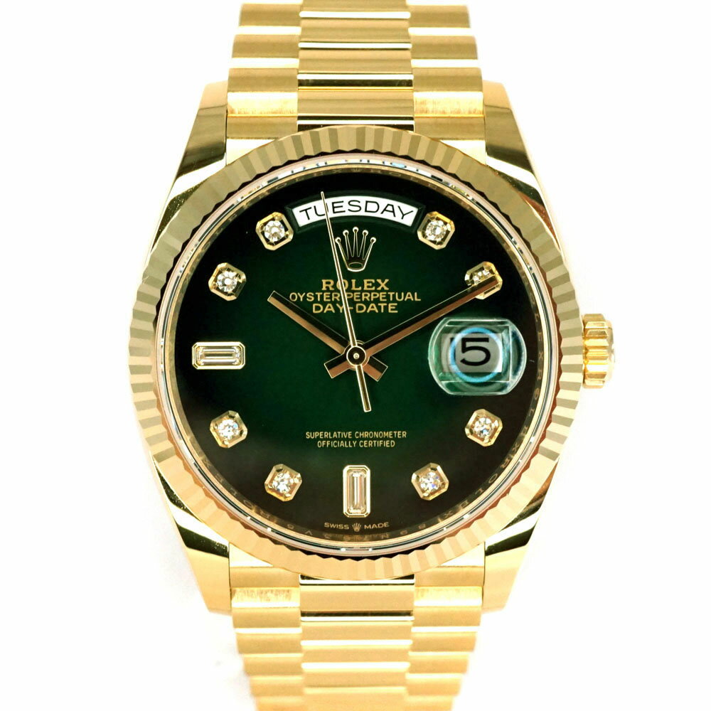 ROLEX【ロレックス】128238A デイデイト グリーンオンブレ YG(イエローゴールド) ドレス メンズ 腕時計 自動巻き 10Pダイヤ 金無垢 ルーレット刻印 メーカー保証書付 USED-8 【中古】質屋 かんてい局細畑店 h2201600