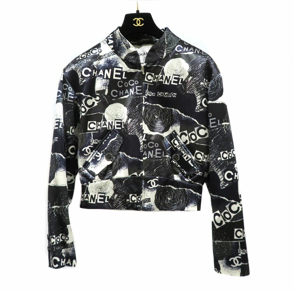 シャネル Chanel P63238 カメリアロゴジャケット ジップアップ コットン ジャケット レディース ネイビー系 【中古】