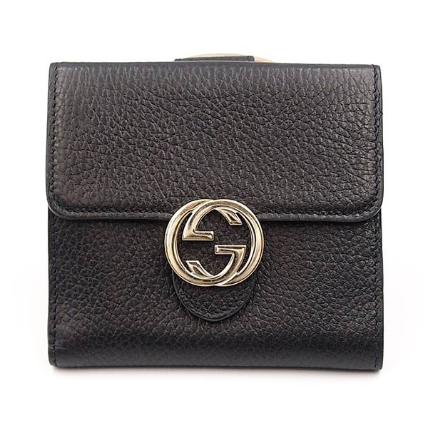 【中古】GUCCI 598167.2184 インターロッキング G 二つ折り 財布 ブラック ゴールド金具 黒 レザー カードケース コインケース 小銭入れ メンズ レディース ブランド グッチ □□ USED-A