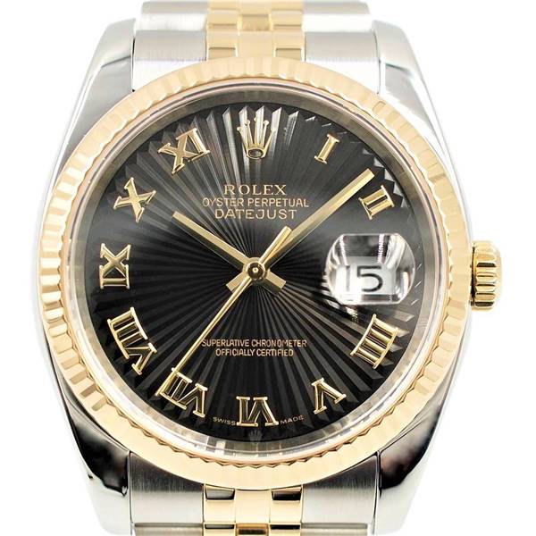 【中古】ROLEX 116233 デイトジャスト 機械式自動巻き 日付表示 ブラックサンビームダイア ...