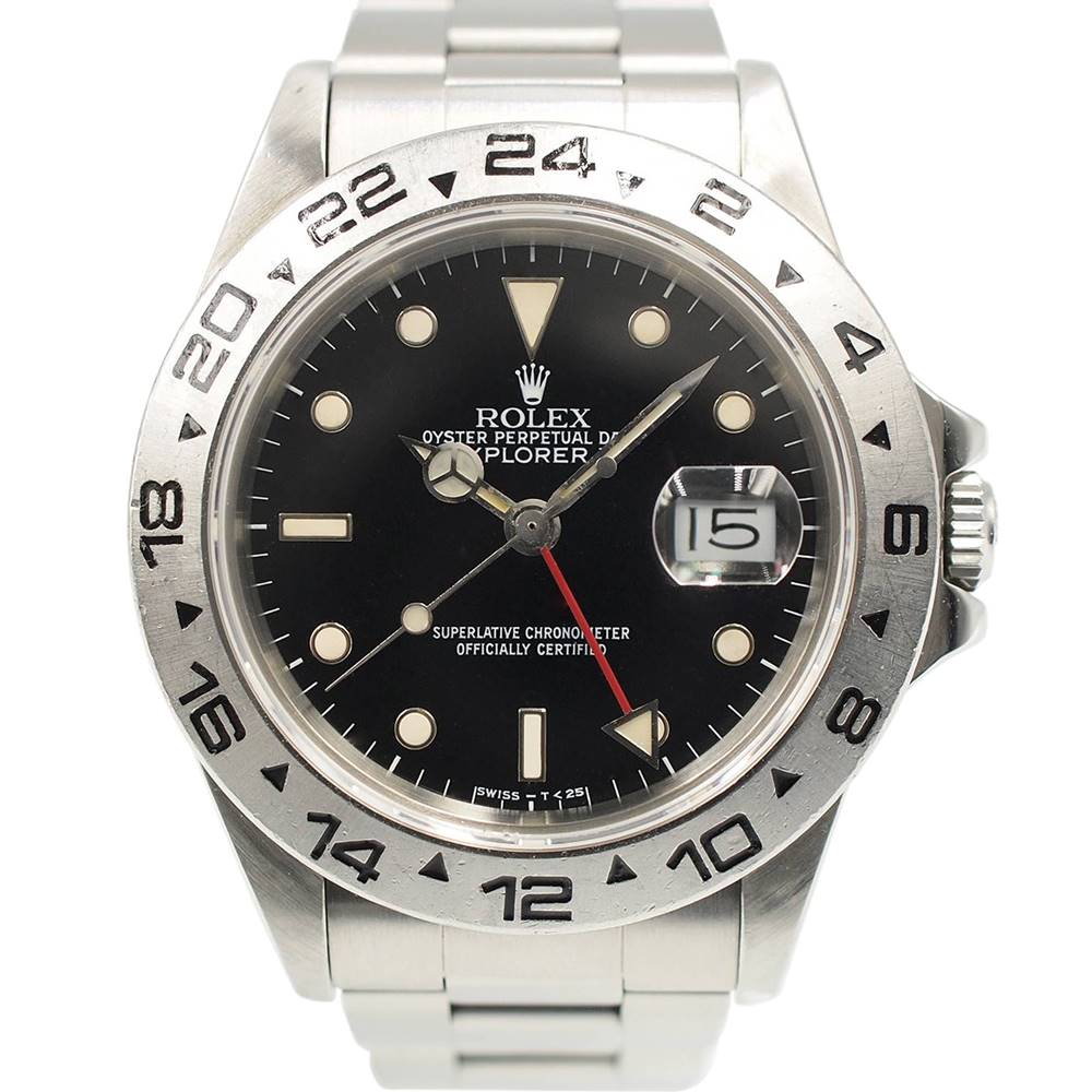 【中古】ROLEX 16550 エクスプローラーII 機械式自動巻き 黒文字盤 日付表示 GMT表示 91番台 1985年頃 ロレックス エクスプローラー2 メンズ ブランド 腕時計 USED-B wtc