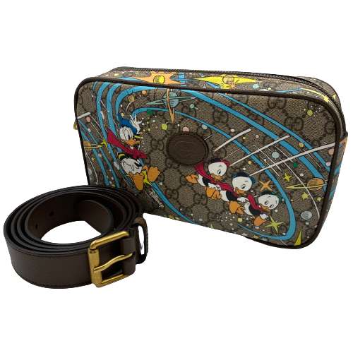 【中古】GUCCI DISNEY グッチ×ディズニー 602695 ベルトバッグ ドナルドダック GGスプリーム ベージュ系 ゴールド金具 バッグ 鞄 ブランド コラボ レディース □□ USED-SA