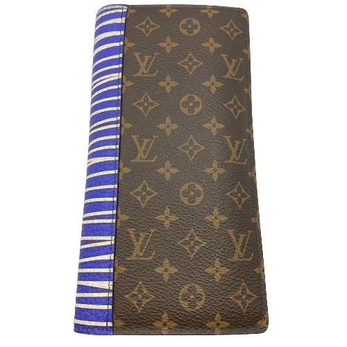 【中古】LOUIS VUITTON M69739 ポルトフォイユ・ブラザ モノグラム バイカラー レッド ブルー 長財布 財布 小銭入れ カード入れ ブラウン ブランド ルイヴィトン ルイ・ヴィトン メンズ レディース □□USED-B