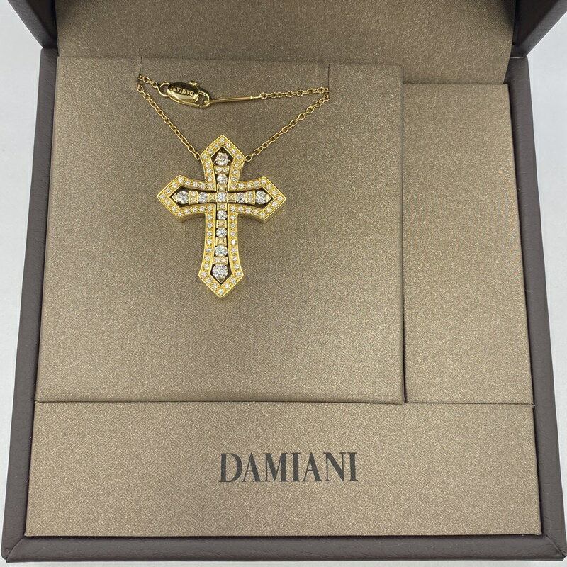 【未使用】DAMIANI 20089533 ベルエポック クラウンL YG 50cmダイヤモンド イエロー ゴールド トップ チェーン クロス 十字架 ダミアーニ レディース メンズ ブランド アクセサリー【中古】USED-SS