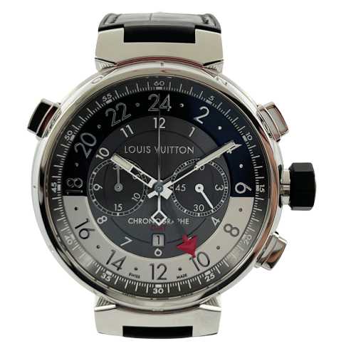 LOUIS VUITTON ルイヴィトン Q1A400 タンブール グラフィット クロノGMT 日付表示 機械式自動巻き メンズ レディース ブランド 腕時計 □□USED-A