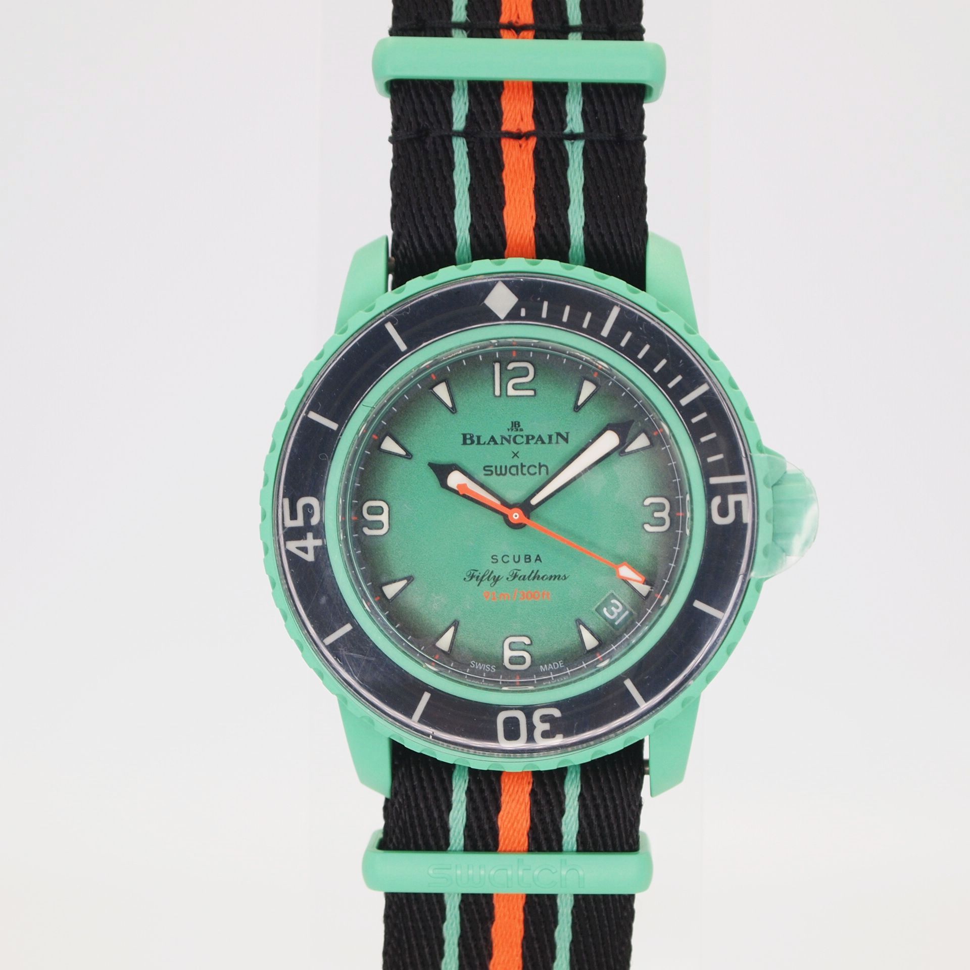 ブランパン Swatch BLANCPAIN Indian Ocean スウォッチ×ブランパン インディアン オーシャン SO35I100 バイオセラミック スキューバ フィフティー ファゾム コレクション メンズ □□USED-S