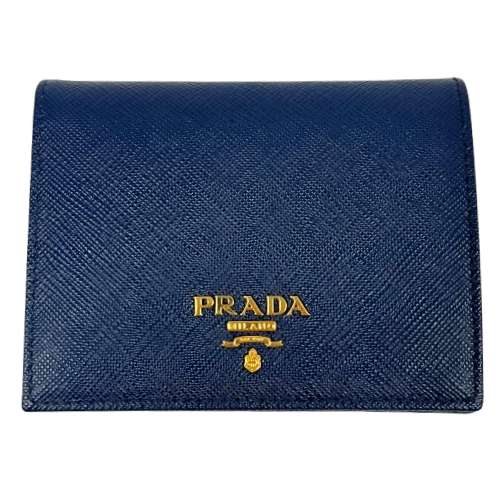 プラダ 二つ折り財布（メンズ） PRADA プラダ 1MV204 二つ折り財布 ブルー系 サフィアーノ □□USED-A