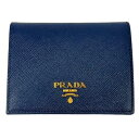 プラダ 財布（メンズ） PRADA プラダ 1MV204 二つ折り財布 ブルー系 サフィアーノ □□USED-A