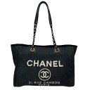 CHANEL シャネル A67001 ドーヴィルMM インディゴ デニム トートバッグ □□USED-AB