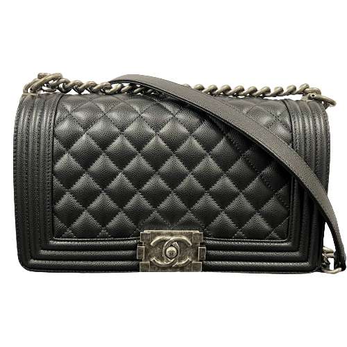 【中古】CHANEL A67086 Y83338 94305 ボーイ シャネル マトラッセ 25 キャビアスキン チェーン ショルダーバッグ シルバー金具 ブラック ハンドバッグ シャネル レディース □□USED-SAのサムネイル